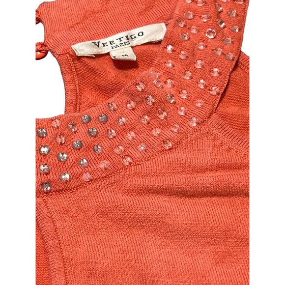 Vertigo Paris Sleeveless Sweater Salmon Rhinestones at Collar Size M - Picture 3 of 4